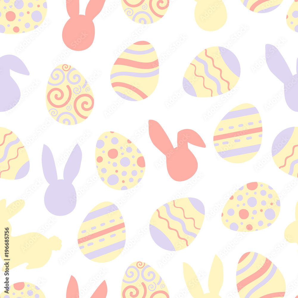 Pastel happy easter bunny pattern. Egg hunt vector illustration for flyer, design, scrapbooking, poster, banner, web element