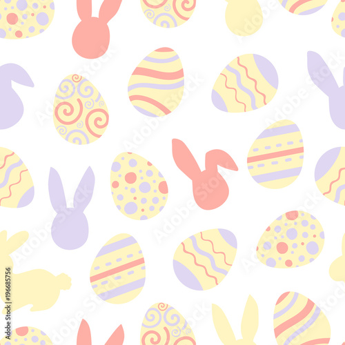 Pastel happy easter bunny pattern. Egg hunt vector illustration for flyer, design, scrapbooking, poster, banner, web element