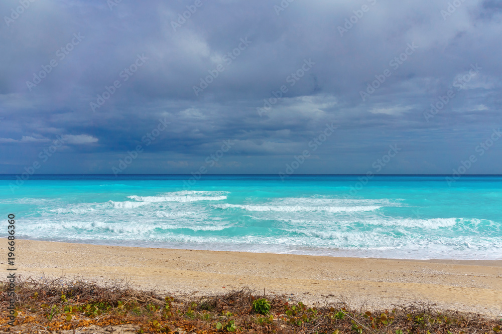Perfect Caribbean empty beach with azure sea