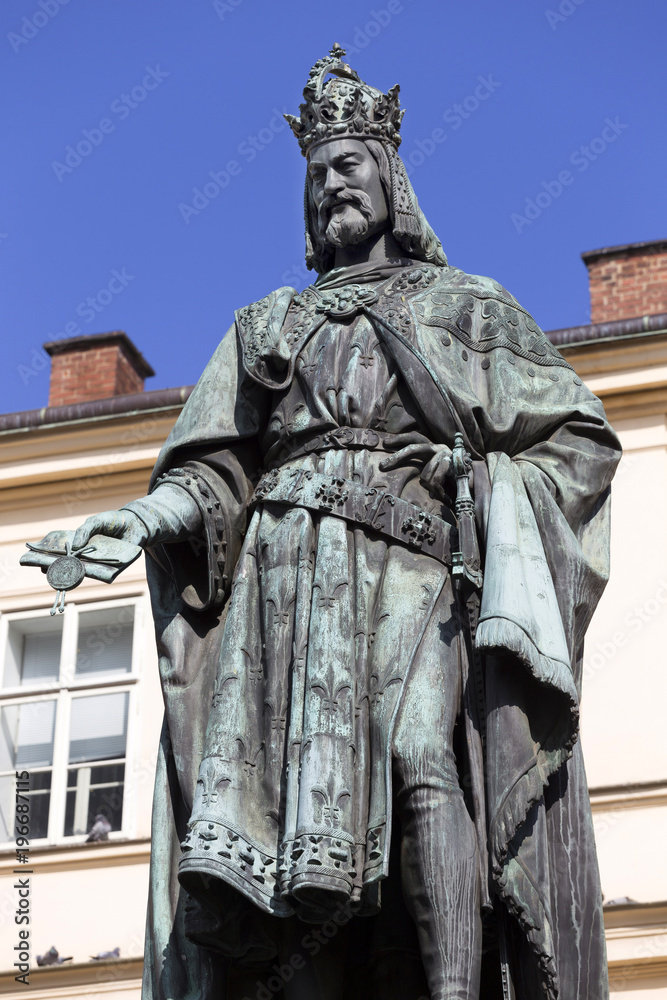Bronze statue of the eleventh Czech King and Roman Emperor Charles IV. in Prague near Charles Bridge, Czech Republic Bronze statue of the eleventh Czech King and Roman Emperor Charles IV. in Prague near Charles Bridge, Czech Republic