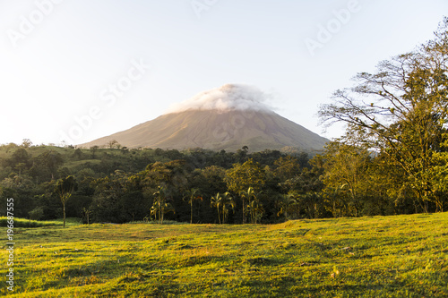 View of the Arenal volcano in Costa Rica at sunrise