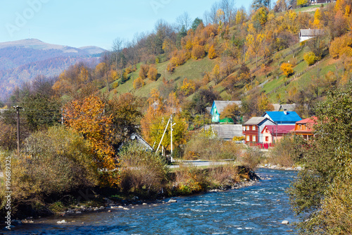 Autumn Carpathian mountain river (Ukraine).