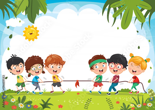 Vector Illustration Of Kids Playing Pulling Rope
