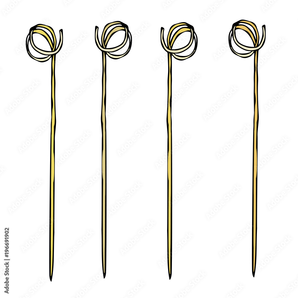 Skewer for Barbecue or Cocktail Party. Wooden Bamboo Skewers. Toothpick.  Stick for Canape. BBQ or Bar Appliance. Korean or Japanese Cuisine. Hand  Drawn Illustration. Savoyar Doodle Style. Stock Vector | Adobe Stock