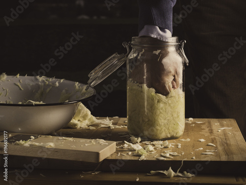 Photography pounding sauerkraut