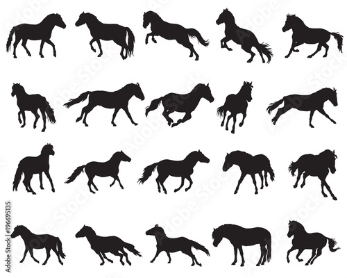 Set of isolated horses silhouettes-3