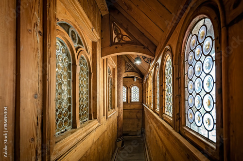 Narrow corridor inside of the medieval Wang Temple photo