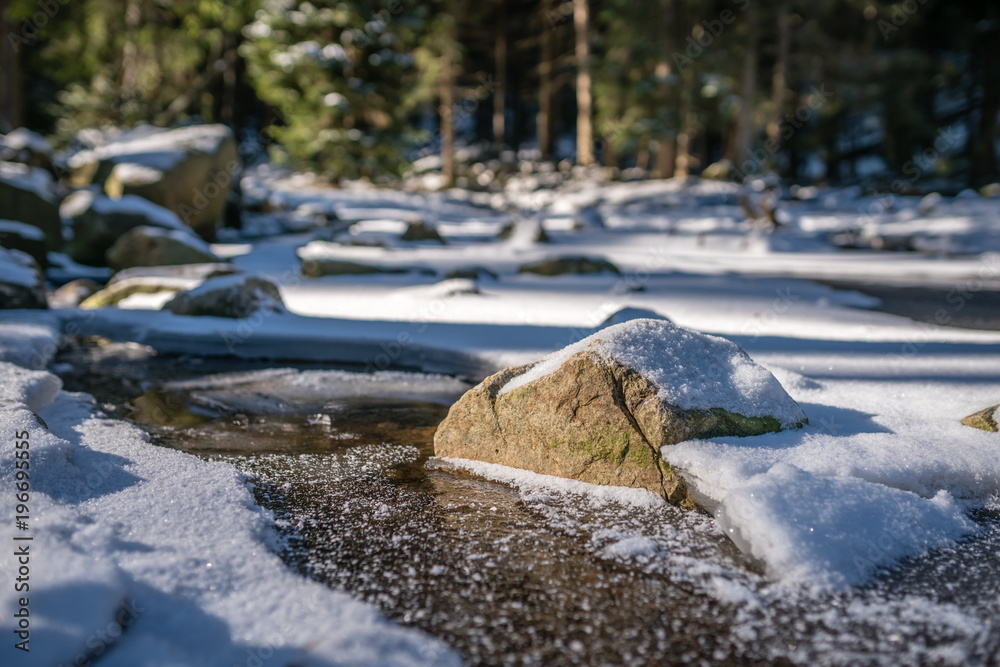 Naklejka premium Boulder in a frozen river