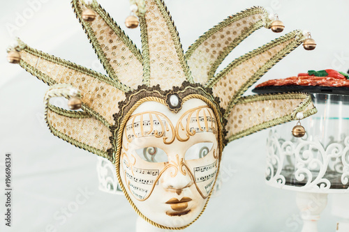Beautiful Venetian masks background. Close-up image