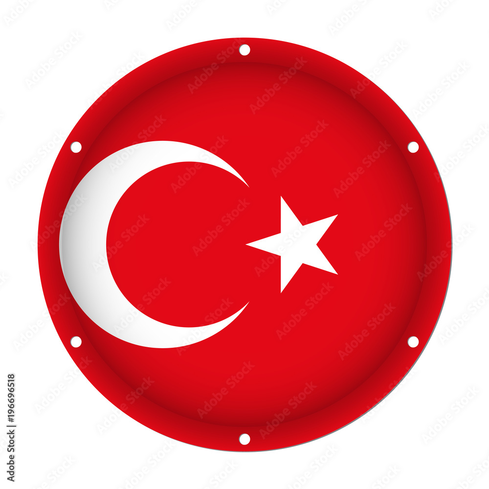Obraz premium round metallic flag of Turkey with screw holes