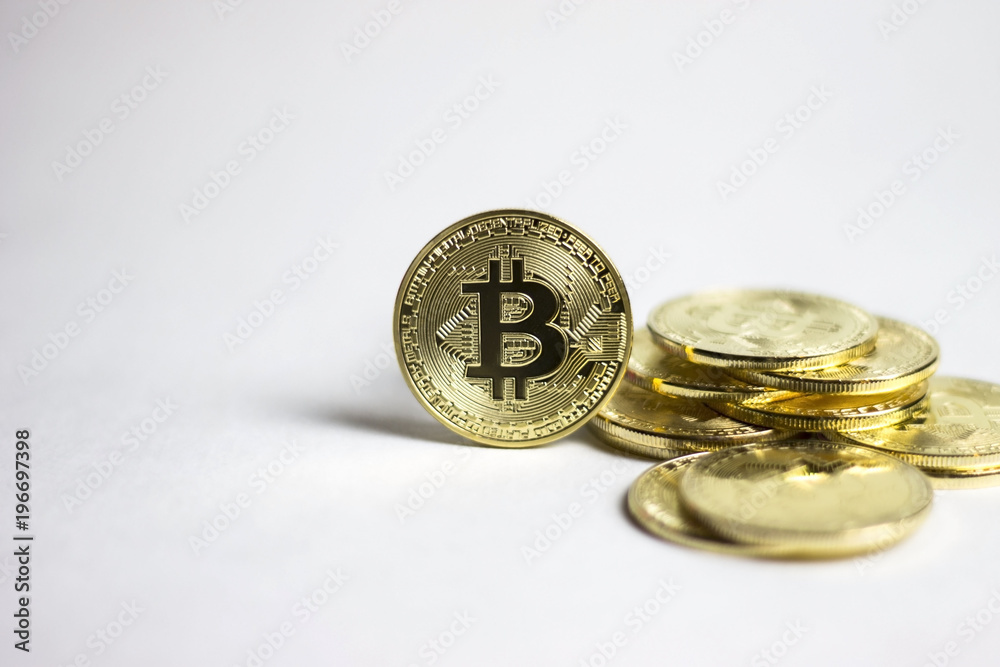 Bitcoins on a white background