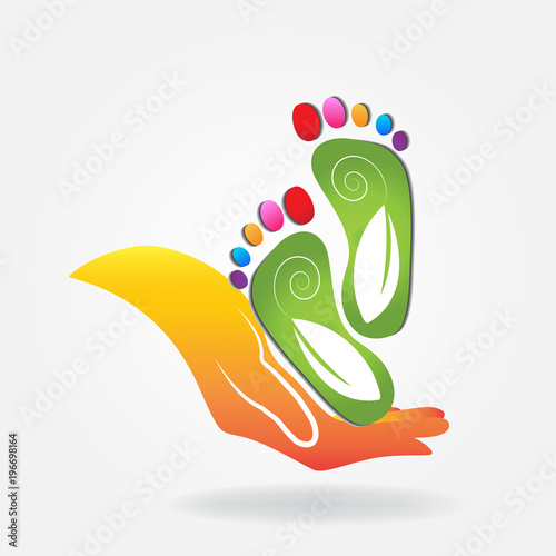 Hands care feet logo vector