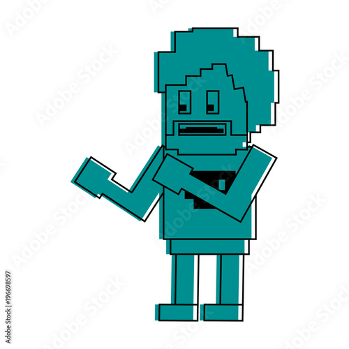 Pixelated fighter man character vector illustration graphic design