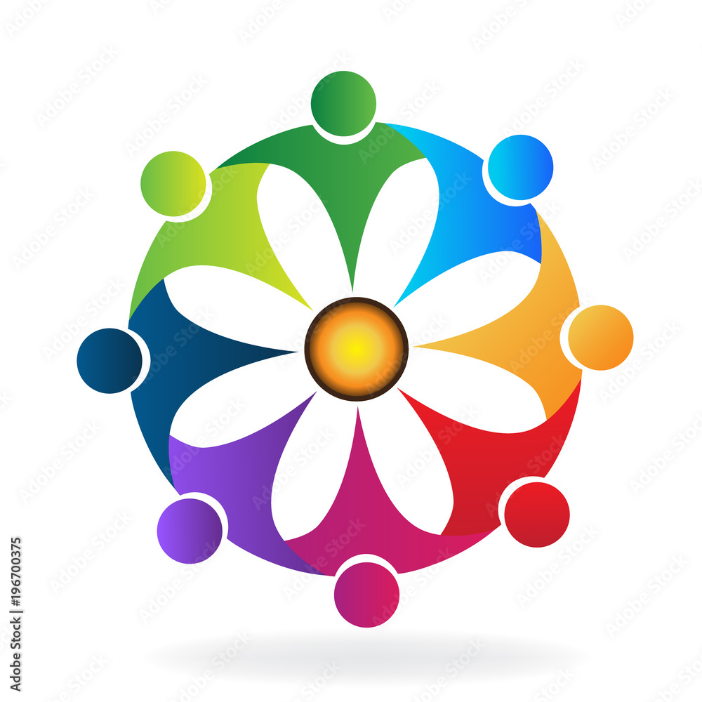 Logo teamwork people in a hug flower shape Logo teamwork people in a hug flower shape