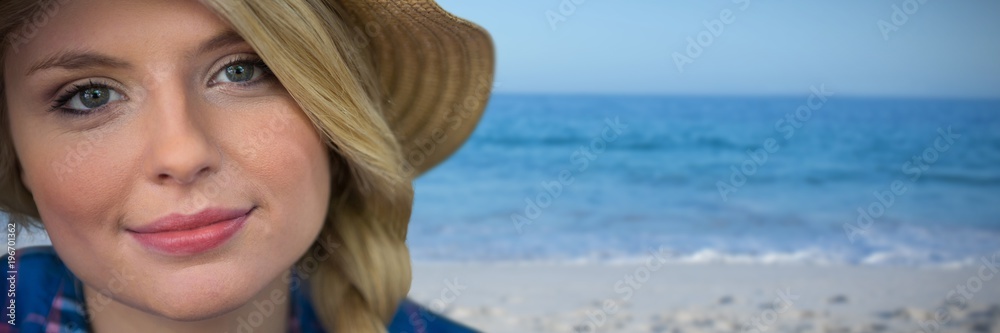 Composite image of close up portrait of smiling young blonde Composite image of close up portrait of smiling young blonde