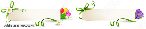 Frühling - Banner Set mit grüner Schleife, Blumen 