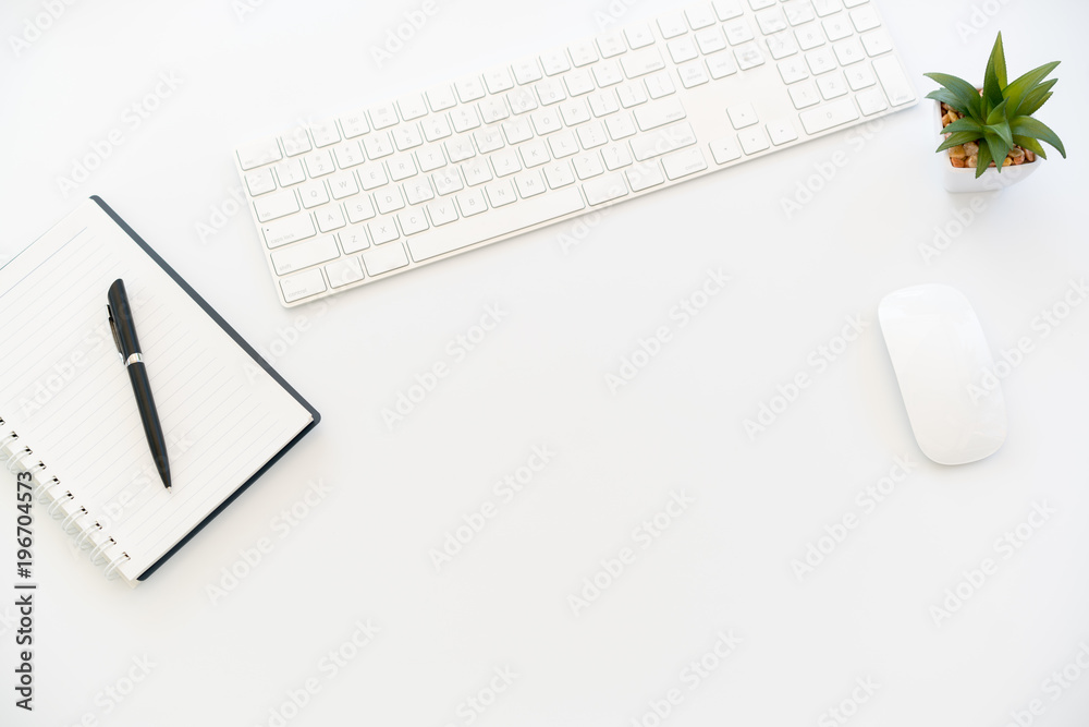 White Workspace with keyboard And notebook White Workspace with keyboard And notebook