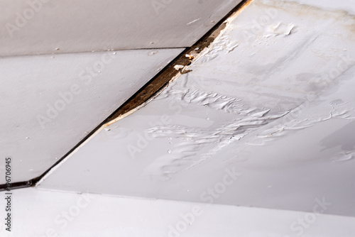 Damaged ceiling from water leak in rainy season