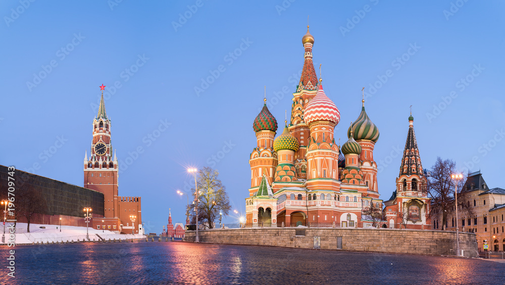 MOSCOW, RUSSIA: Panoramic view of Saint Basil Cathedral.
