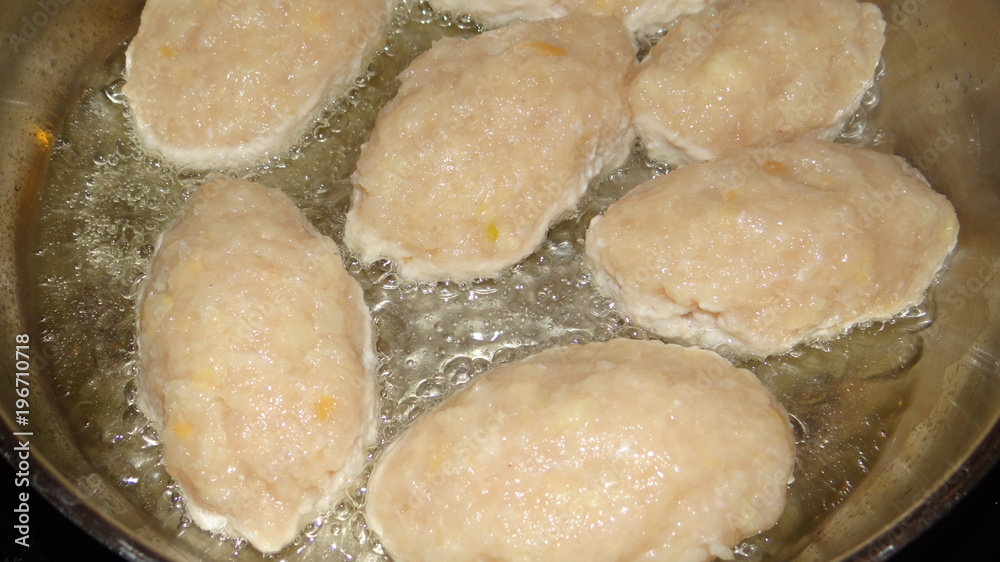Cooking chicken minced meat cutlets. Cooking chicken minced meat cutlets.