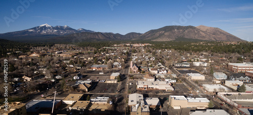 Flagstaff Arizona Town Skyline Aerial View Humphrey's Peak