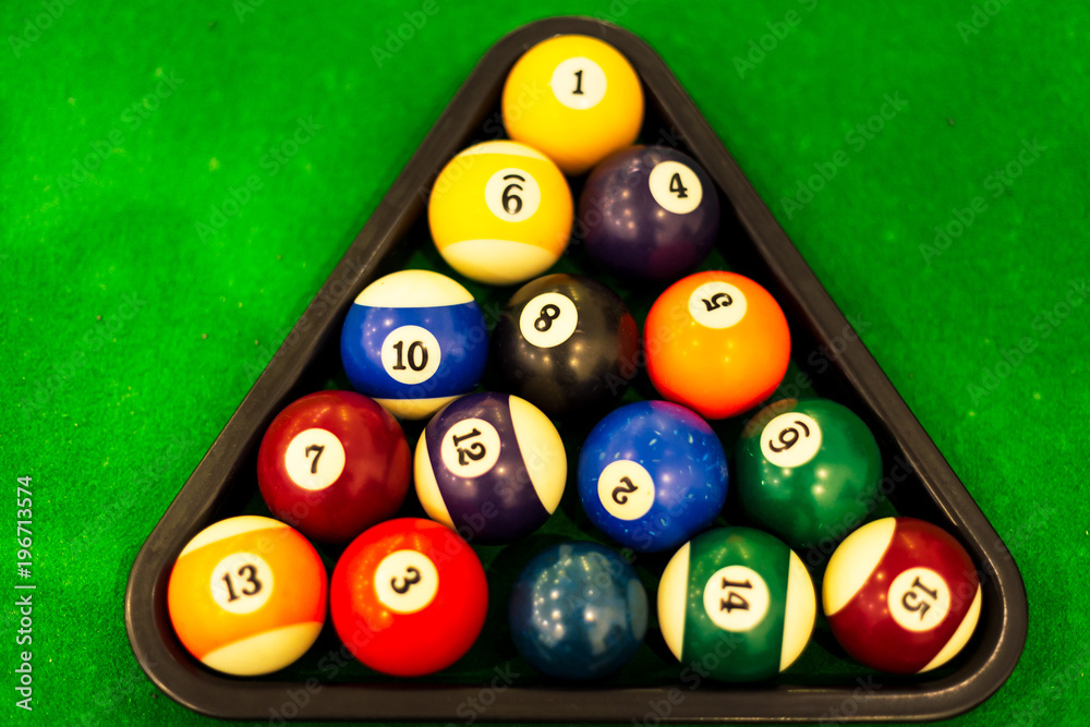 Billiards pool table balls arrangement close up shot Stock Photo Adobe Stock