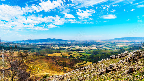 View from the south end of the Bainskloof Pass between the towns Ceres and Wellington  showing the damage by forest fires in the mountains of the Western Cape in South Africa