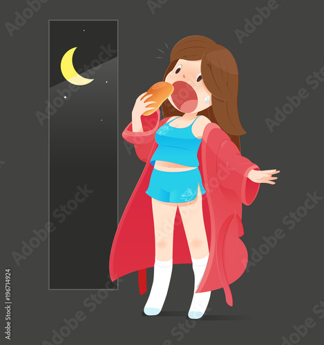 The woman is eating bread because she hungry at night
