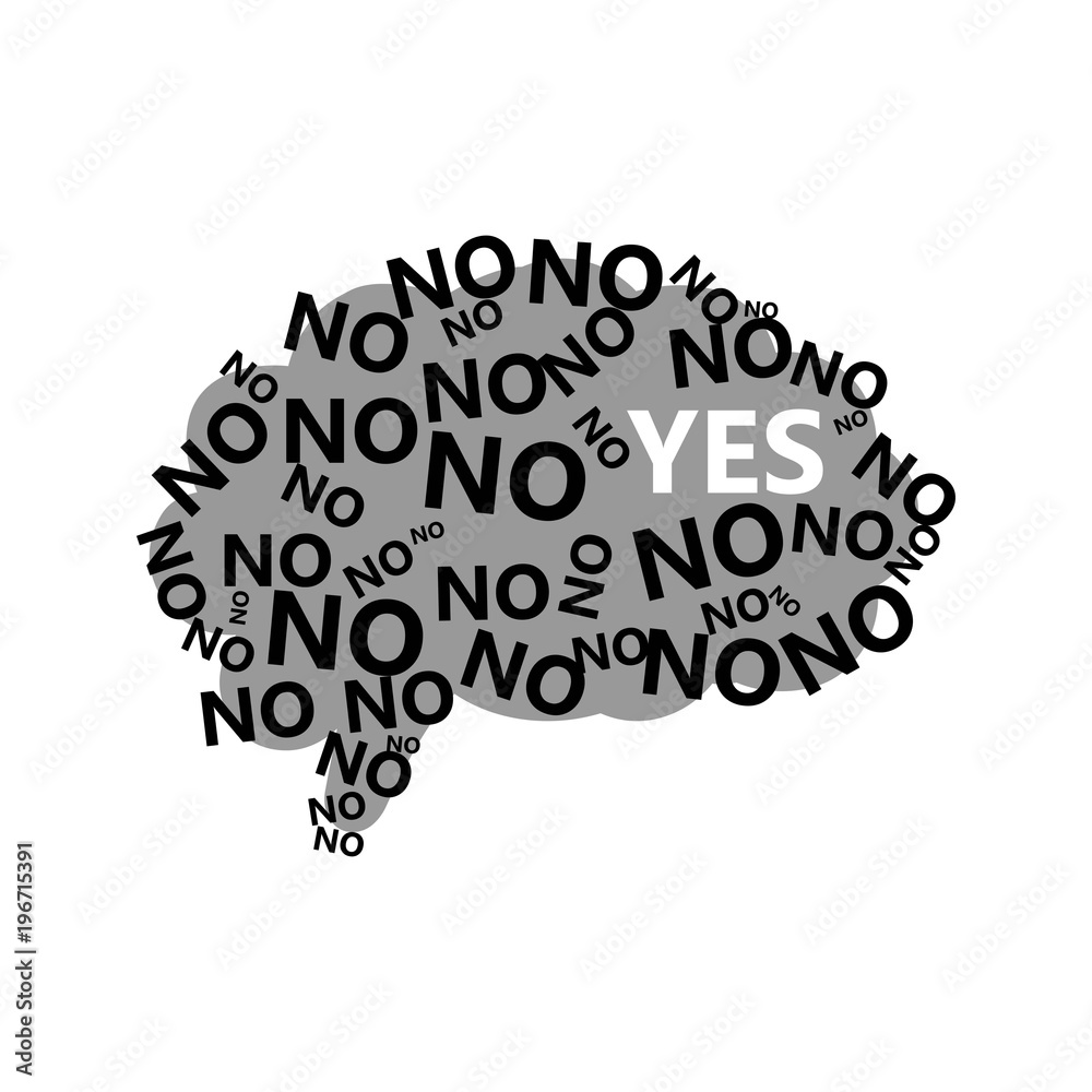 Human brain silhouette with no and yes signs Human brain silhouette with no and yes signs