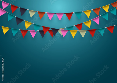 celebration background with garland flag and confetti in party and enjoyment concept.Vector eps10.