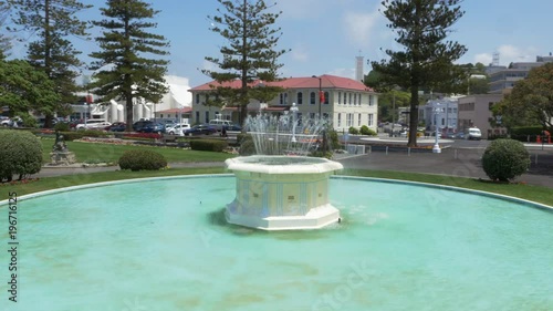 Wide shot of the public fountain in Napier, New Zealand.