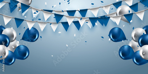 Fotografie, Obraz celebration background with garland flag,balloons and confetti in party and enjoyment concept