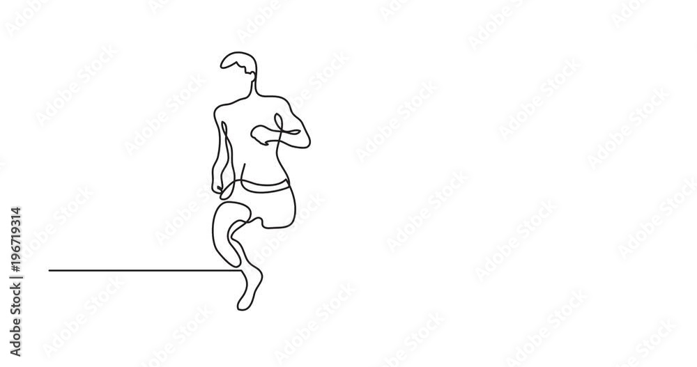 Animation of one line drawing of man running with dog