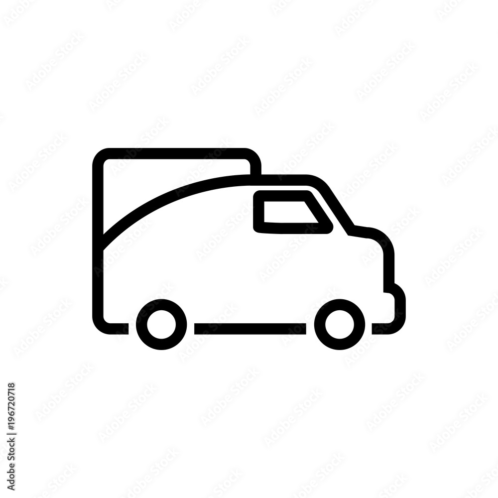 box van in motion outlined vector icon,van moving to the right outlined symbol. Simple, modern flat vector illustration for mobile app, website or desktop app