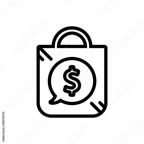 shopping bag with price tag outlined vector icon, outlined symbol of shopping handbag with price tag. Simple, modern flat vector illustration for mobile app, website or desktop app