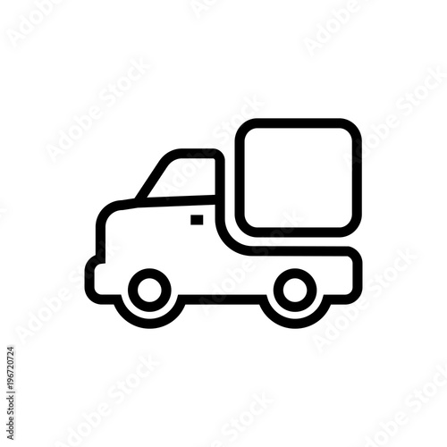 lorry truck in motion outlined vector icon, truck moving to left outlined symbol. Simple, modern flat vector illustration for mobile app, website or desktop app