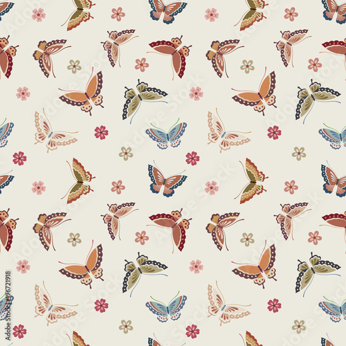 蝶と花の和風模様　シームレスパターン
