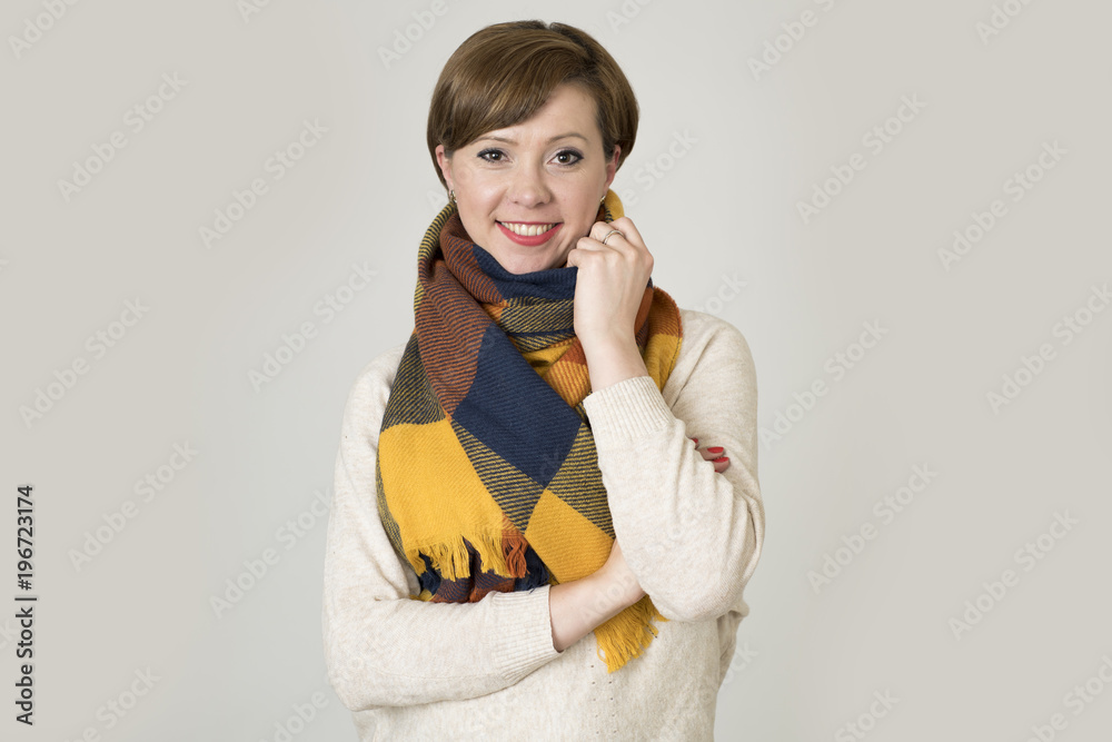 young beautiful and stylish 30s red hair woman sweater and Autum young beautiful and stylish 30s red hair woman sweater and Autum