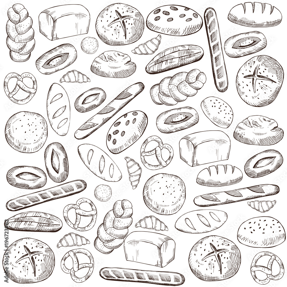 Vector background with hand drawn  bread.