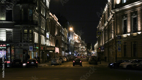 Illumination of buildings in Karavannaya street.