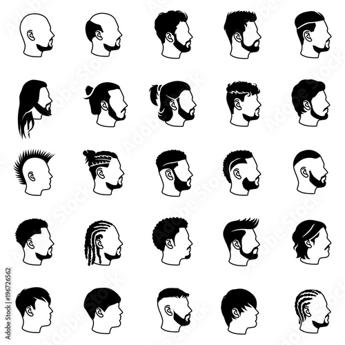Male hairstyles glyph vector icons