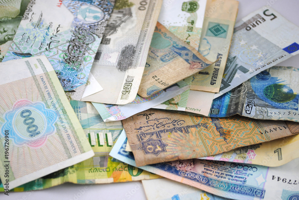 Old and new banknotes of different countries on white background Old and new banknotes of different countries on white background