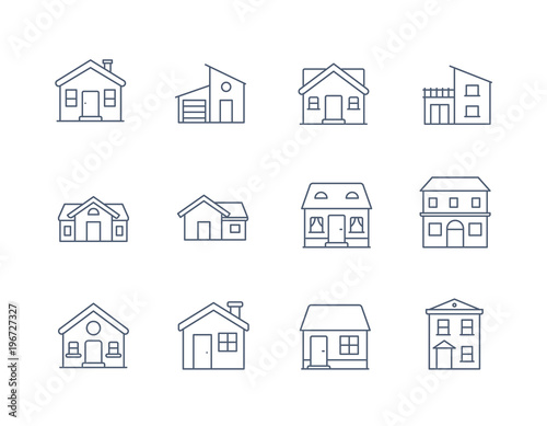 House Line Icon Vector / Home icon / Building  houses - Vector thin line icon