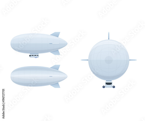 Modern air vehicles. Air balloon aerostat in different angles.