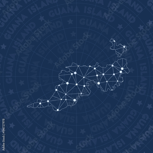Guana Island network, constellation style island map. Quaint space style, modern design. Guana Island network map for infographics or presentation.
