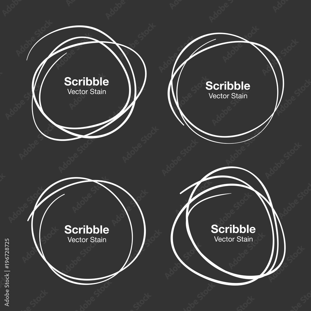 Set of White Hand Drawn Scribble Circles. Vector Illustration