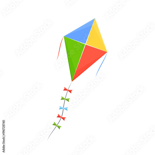 Modern colorful children s toy in form colored kite on string.