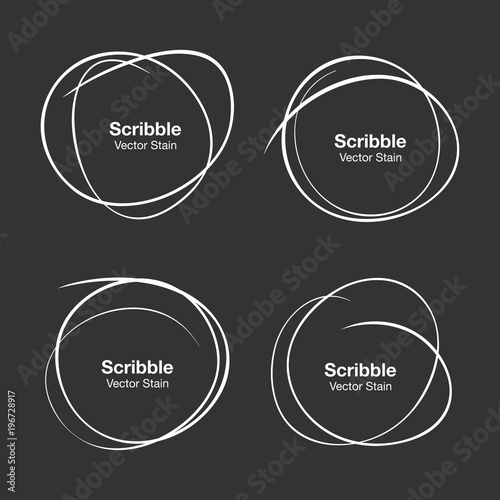 Set of White Hand Drawn Scribble Circles. Vector illustration. 
