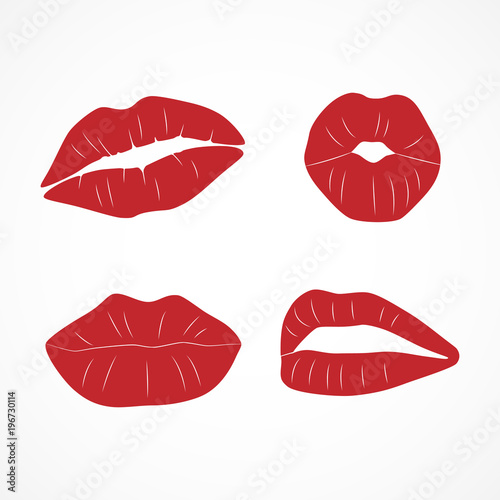 Vector image set female lips lipstick kiss print.