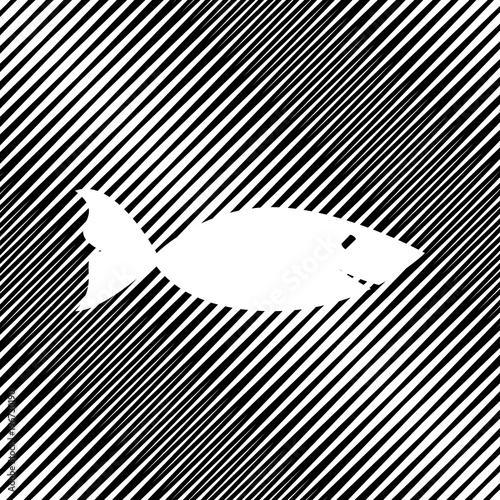 Fish sign illustration. Vector. Icon. Hole in moire background.